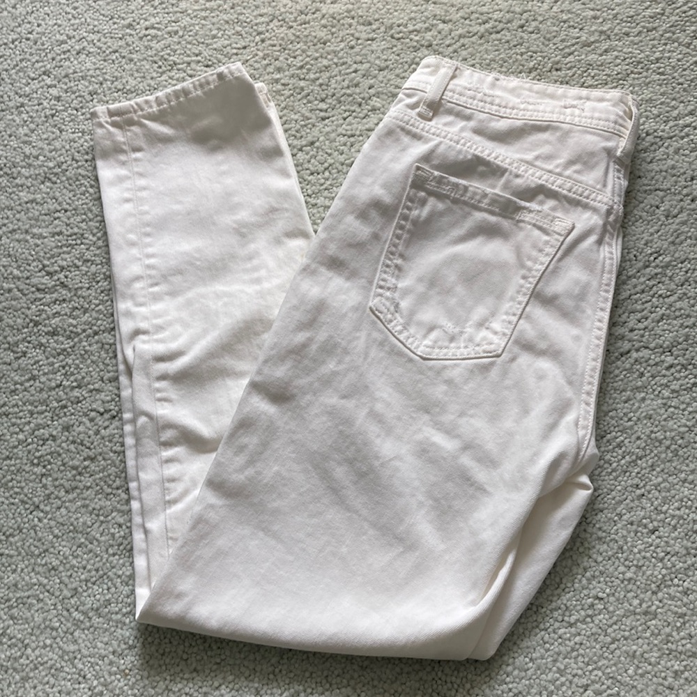 ZARA Basic Denim Distressed Straight Leg Jeans White Sz 4